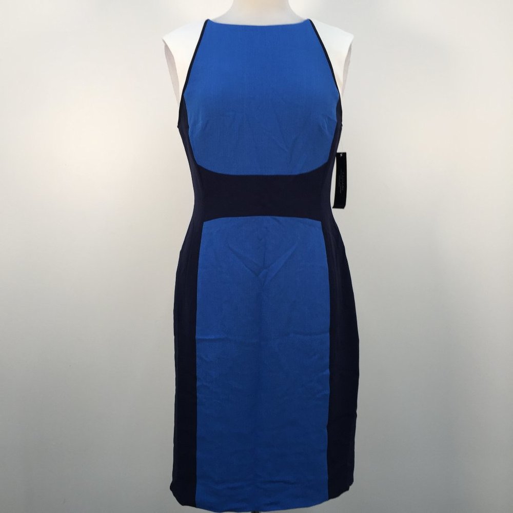 Tahari Blue and Black Midi Dress
